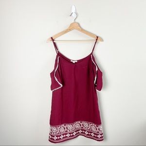 Miami Burgundy Off Shoulder Floral Embroidered Dress